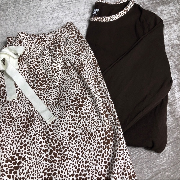 Lands End 2 piece lounge pajama set size small 6/8 brown leopard - Picture 8 of 11
